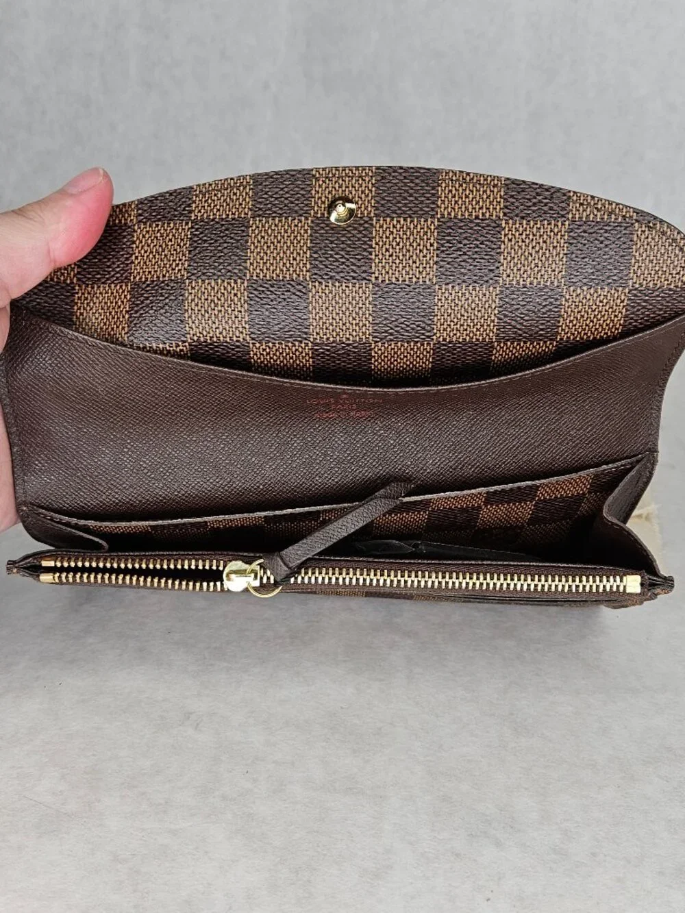 Louis Vuitton Damier Ebene Emilie Long Wallet Brown Interior